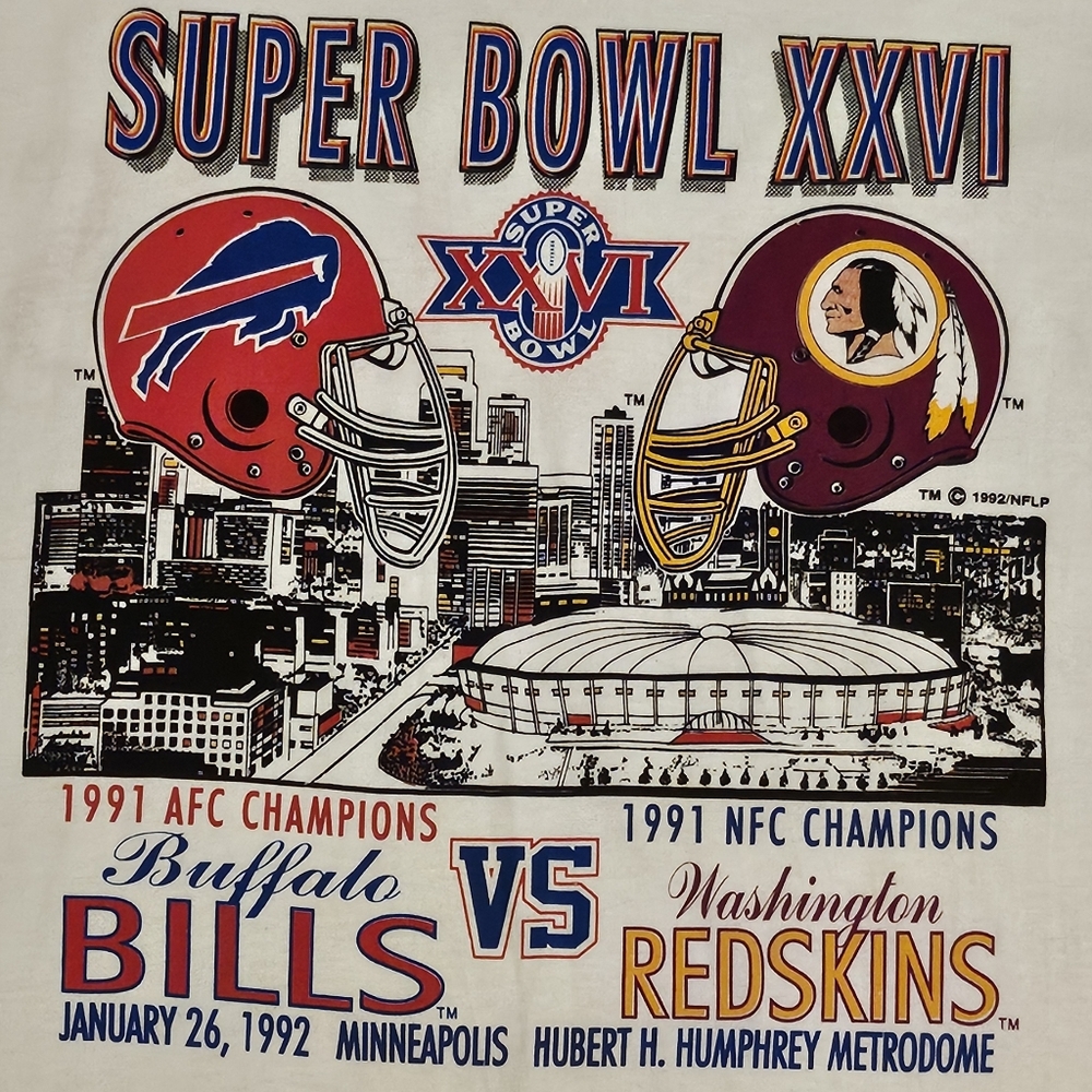 Vintage 1991 LOGO 7 Superbowl XXVI Washington Redskins Half-Sleeve T-Shirt - XL - Picture 3 of 13